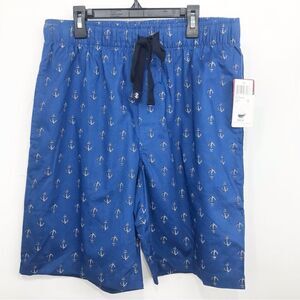 IZOD Blue Cotton Anchor Nautical Print Men’s Sleepwear Shorts